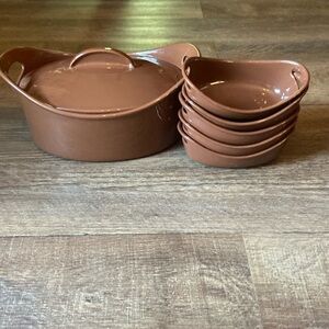Rachel Ray  Rare Bubble & Brown  6 piece stoneware oval baking set